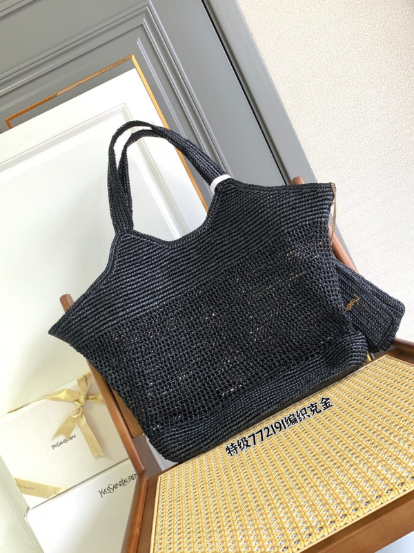 Y*L icare in raffia tote black - 37–55 x 43 x 5 cm