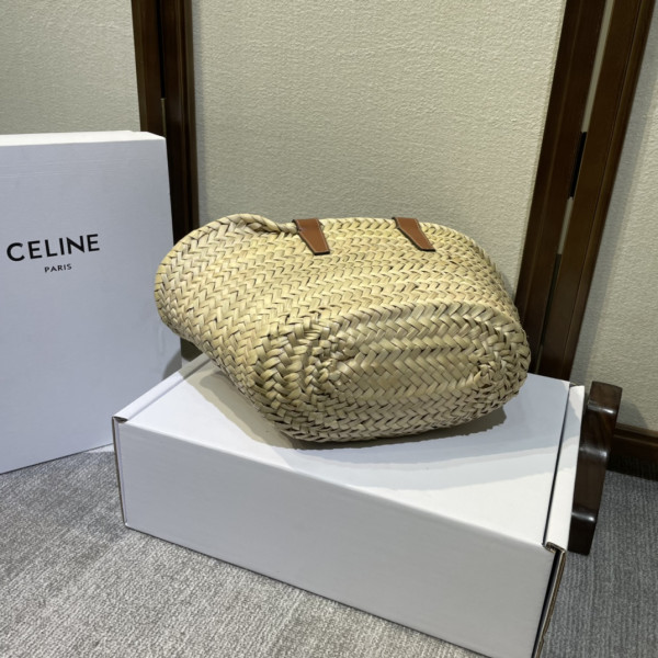 CELIN* TRIOMPHE CELIN* CLASSIC PANIER IN PALM LEAVES AND CALFSKIN