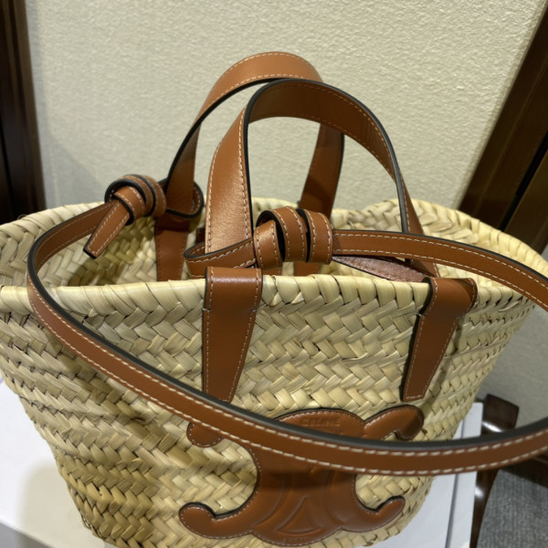 CELIN* TRIOMPHE CELIN* CLASSIC PANIER IN PALM LEAVES AND CALFSKIN