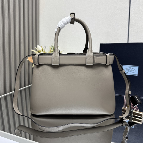 Pra*a buckle large leather handbag with belt-32*23*11cm