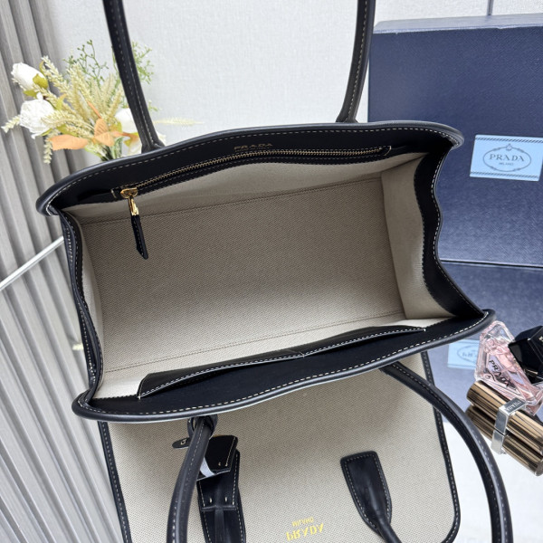 Pra*a medium linen blend and leather tote bag - 35*22.5*18cm