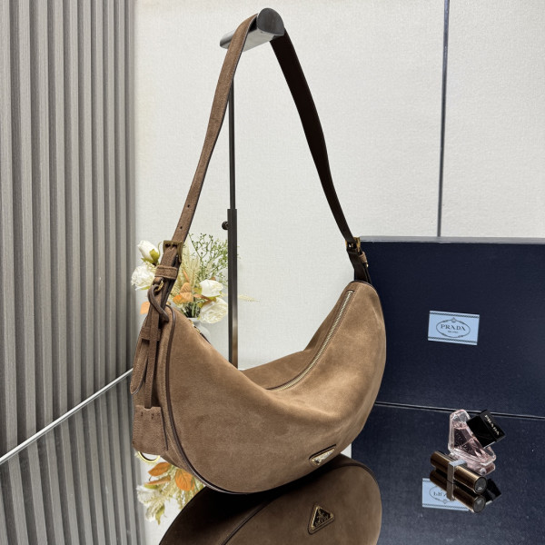 Pra*a demi-lune large suede shoulder bag